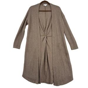 Emma & Olivia Open Cardigan Sweater Size S Brown Tan Waffle Thermal Texture Long